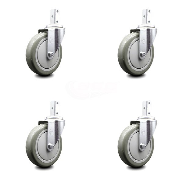 5 Inch Gray Polyurethane Wheel Swivel 7/8 Inch Square Stem Caster Set SCC, Service Caster, Mfr#: SCC-SQ20S514-PPUB-GRY-78-4